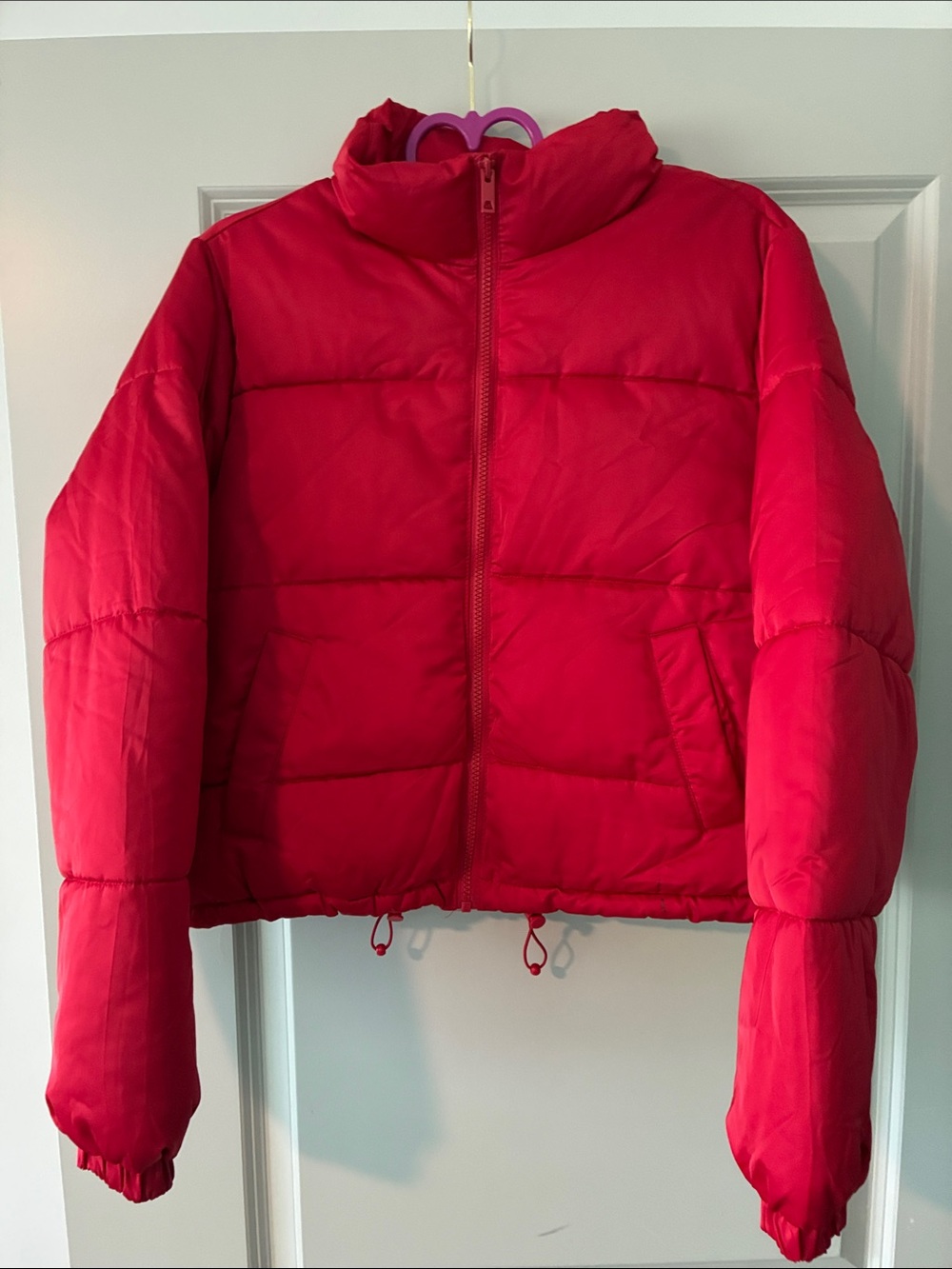 No Boundaries Bright Red Cropped Puffer Jacket